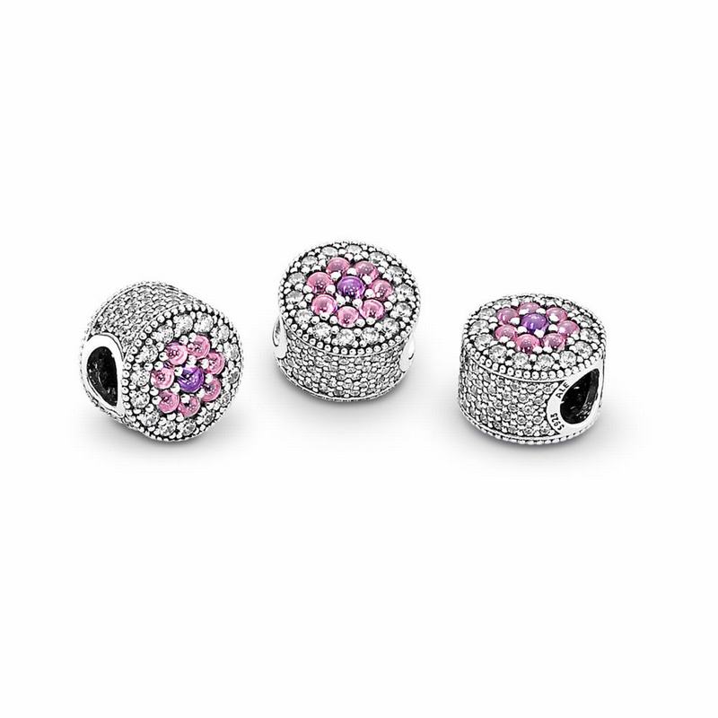 Pandora Dazzling Floral Charm Ireland - Sterling Silver/Pink/Cubic Zirconia - 152307CVY